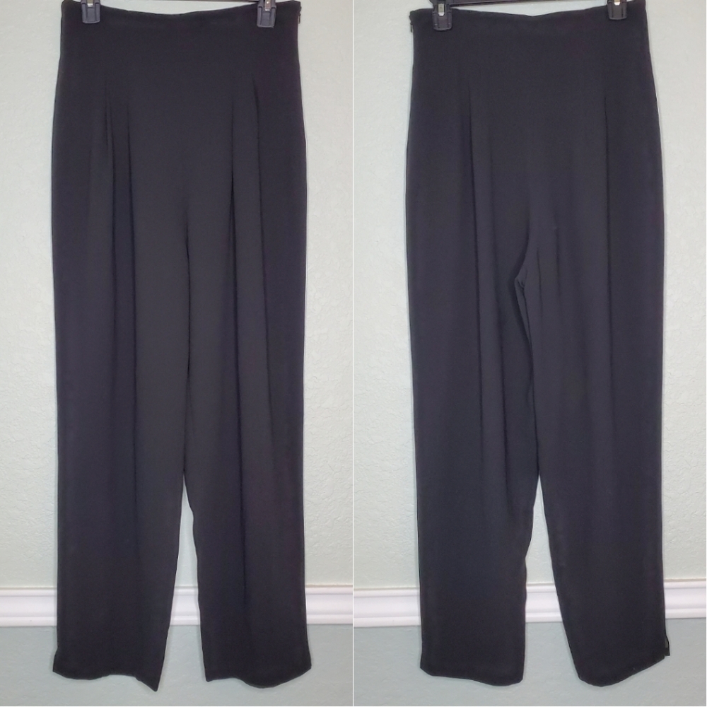 Black High-Waisted Pleated Front Loose Drape Pants